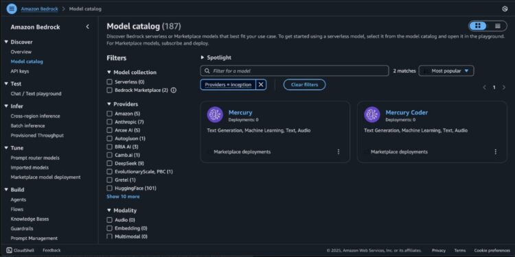 Mercury basis fashions from Inception Labs are actually out there in Amazon Bedrock Market and Amazon SageMaker JumpStart