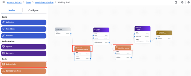 Inline code nodes now supported in Amazon Bedrock Flows in public preview