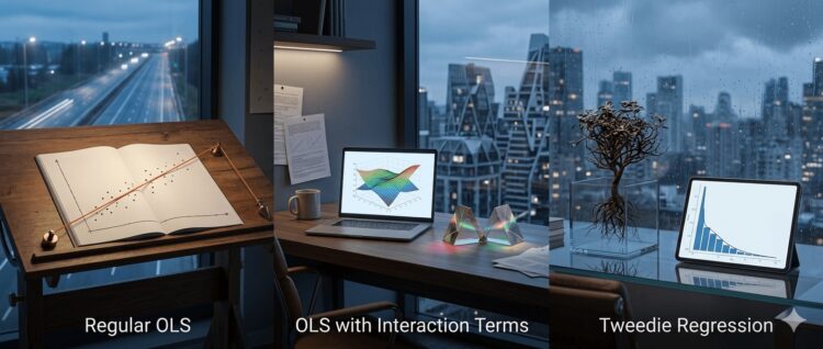 Past the Straight Line: Selecting Between OLS, Interplay Phrases, and Tweedie Regression